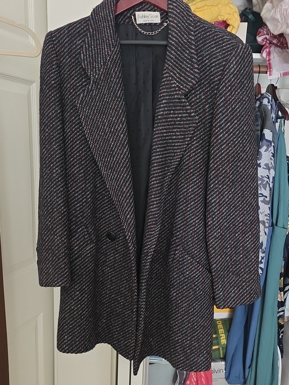 Ashley Scott Black Tweed Women's Blazer Jacket with Multicolor Threads